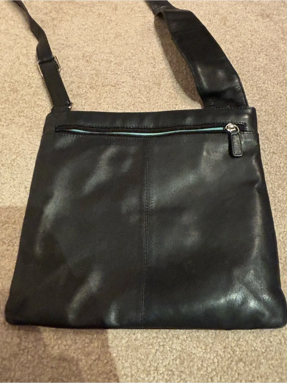 Margot Black Leather Crossbody Purse with Adjustable Strap & Zipper Accents